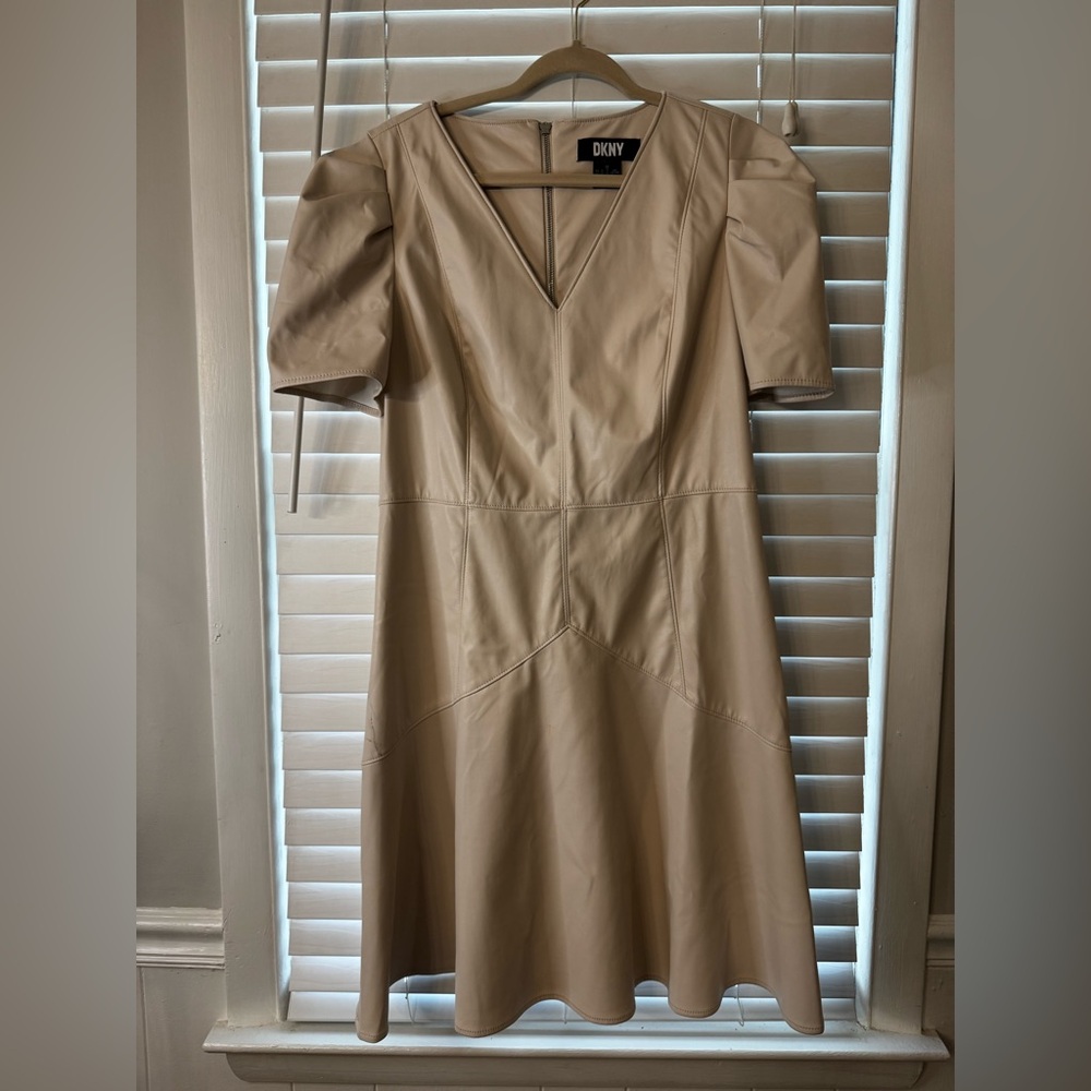 DKNY Beige Faux Leather Dress